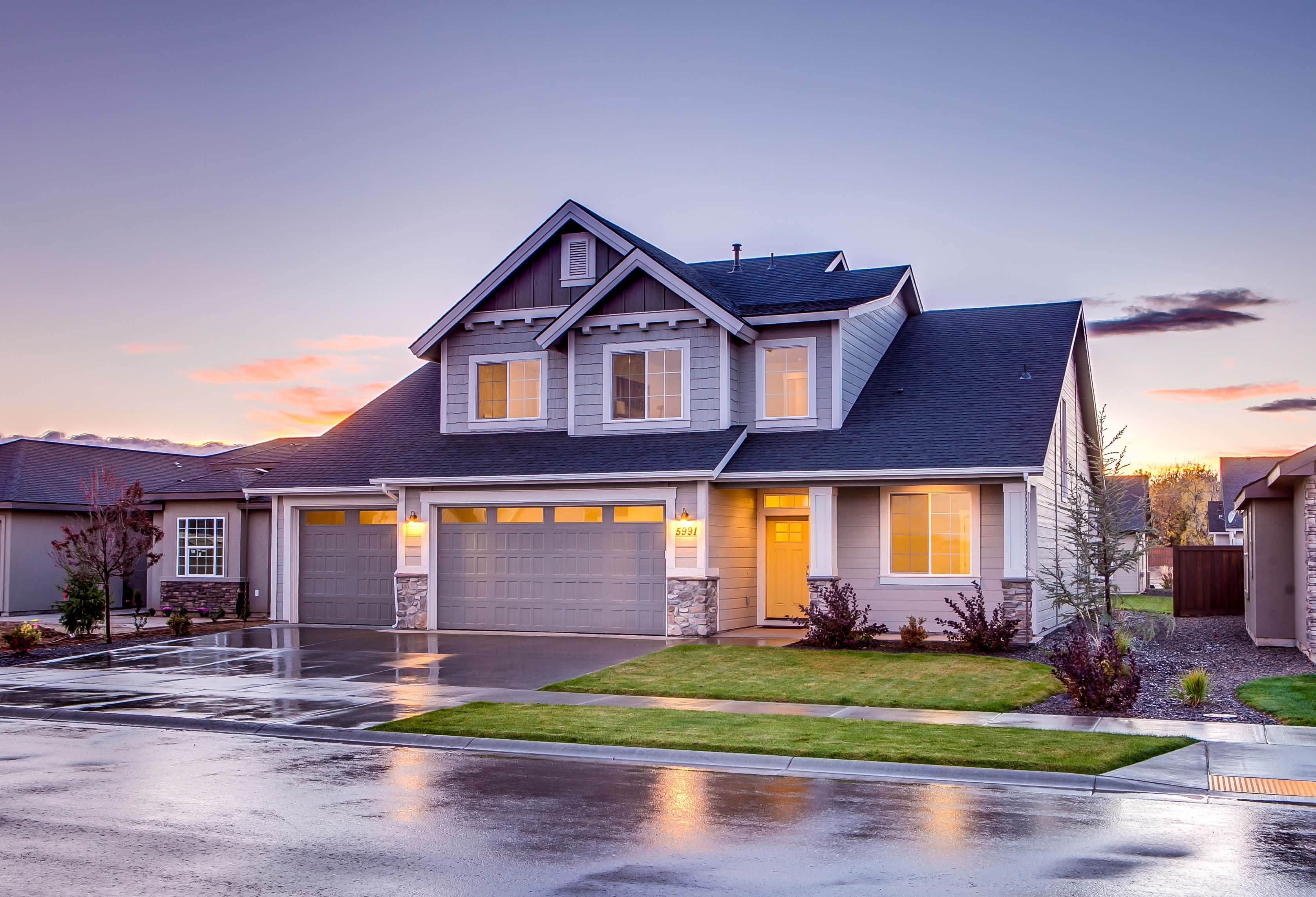 A nice residential house illuminated just before sunset